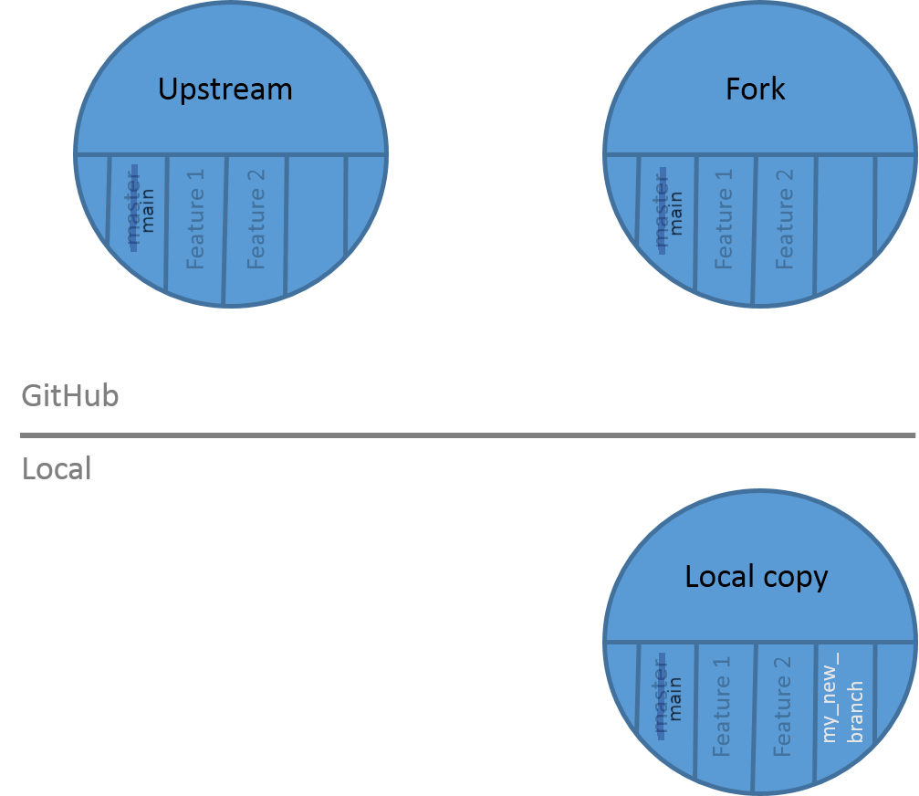 Creation of a branch on the local copy of the repository.