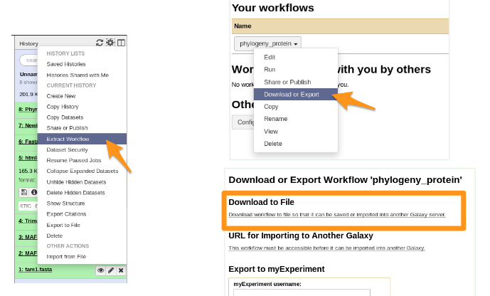 extract workflow menu from galaxy
