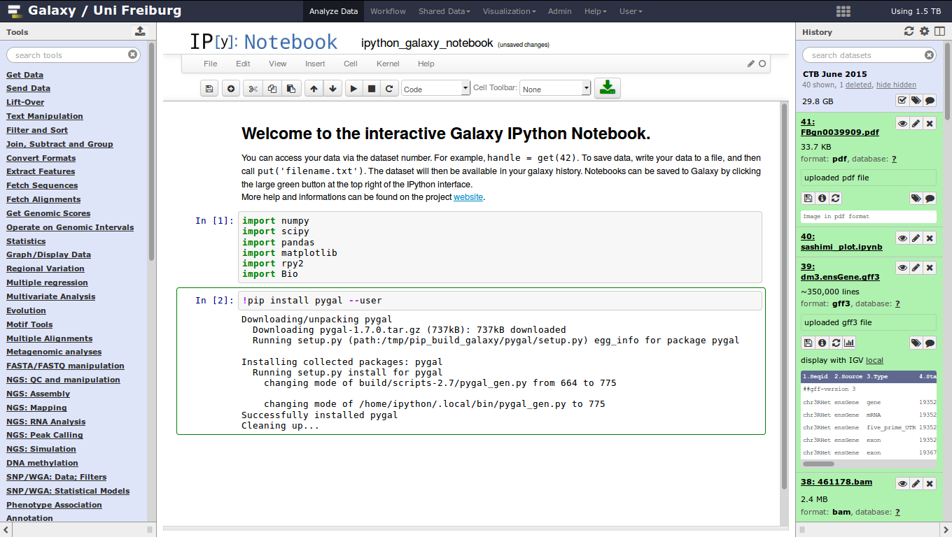 jupyter seen in the main panel of galaxy