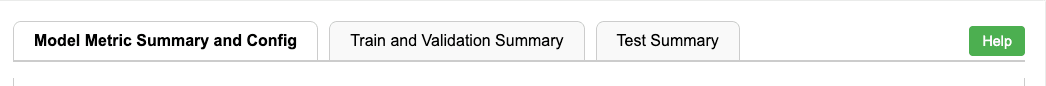 Report tabs containing configuration, metrics and plots of the model. 
