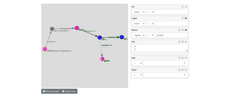 A picture of an RDF graph with many nodes. On the right is a query interface of some sort.