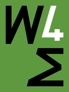 W4E official logo, which is a green square with W4E written in black and white