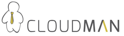 cloudman logo, a small puffy white man with a yellow tie.