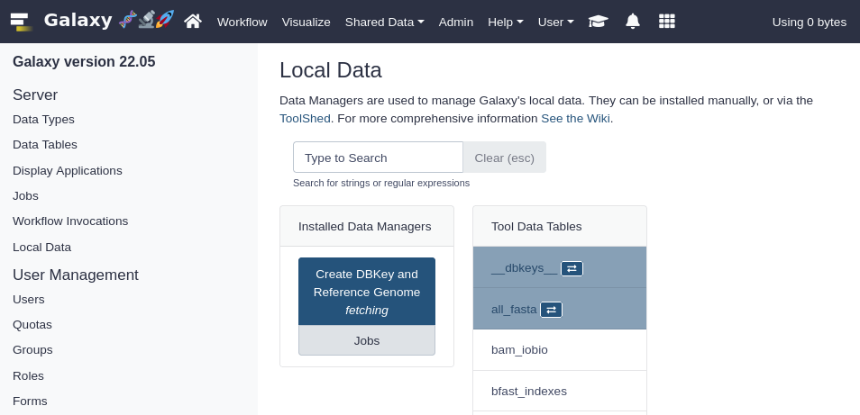 nearly empty data manager tool list in Galaxy. 