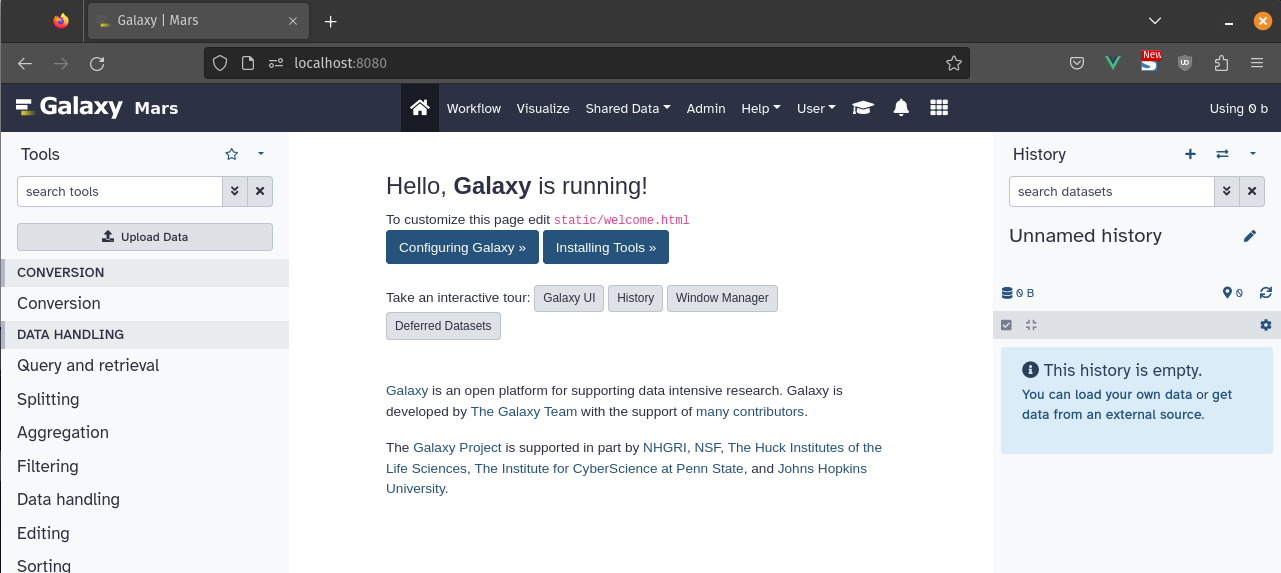 screenshot of fictional "Galaxy Mars" start page, with the brand text set to "Mars". 