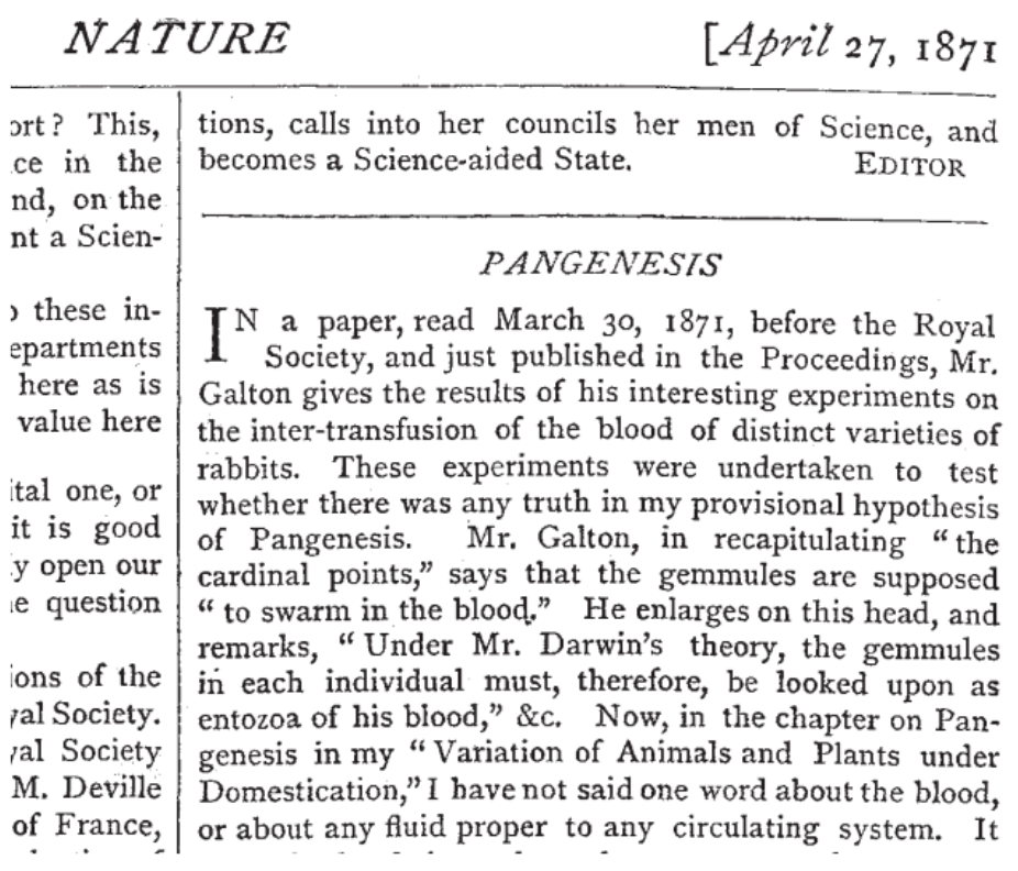 Darwin letter to Nature