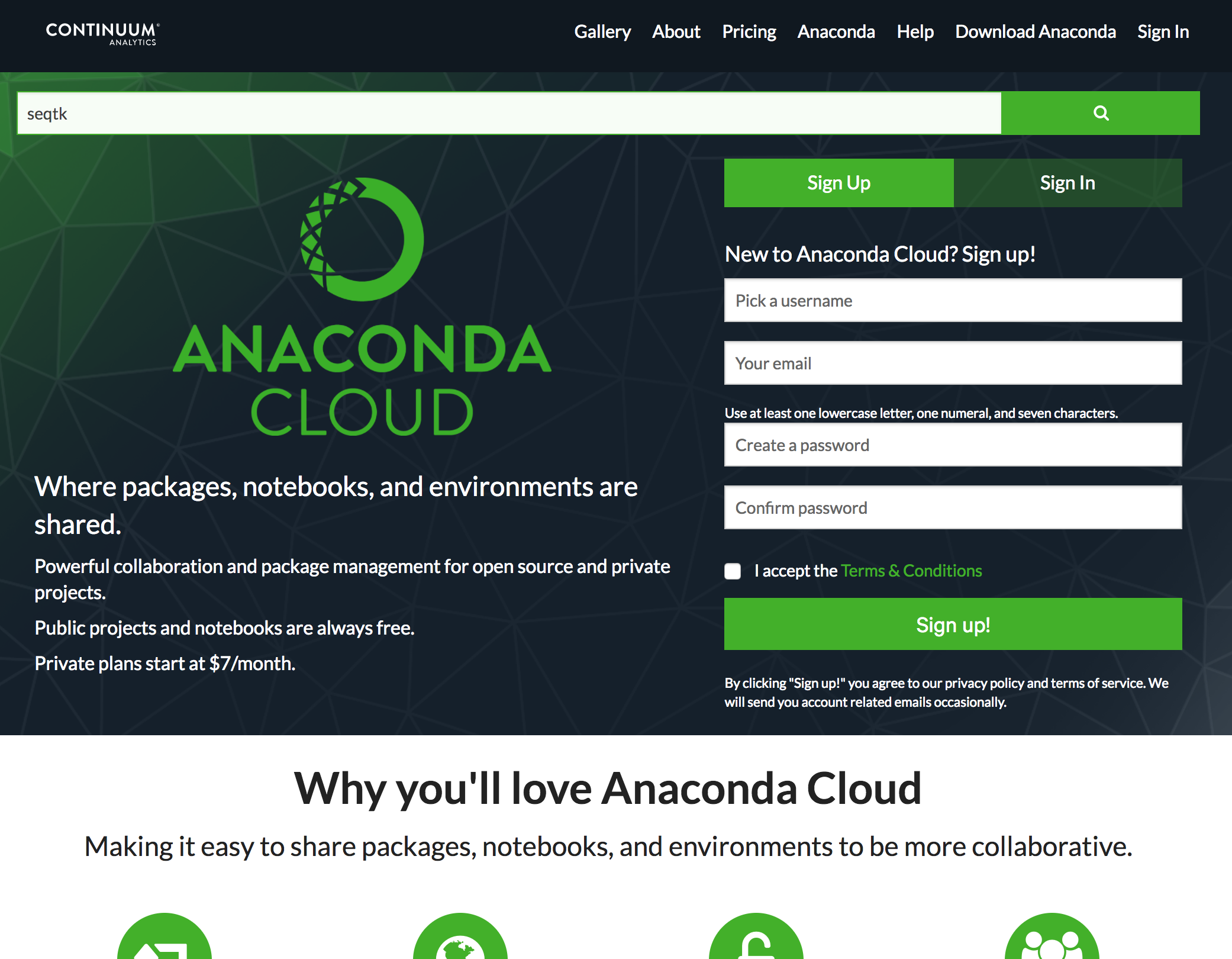 screensho of the anaconda homepage. 