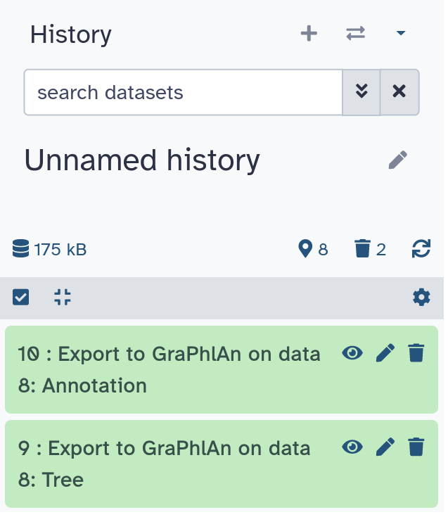 Screenshot of a galaxy history with three outputs.