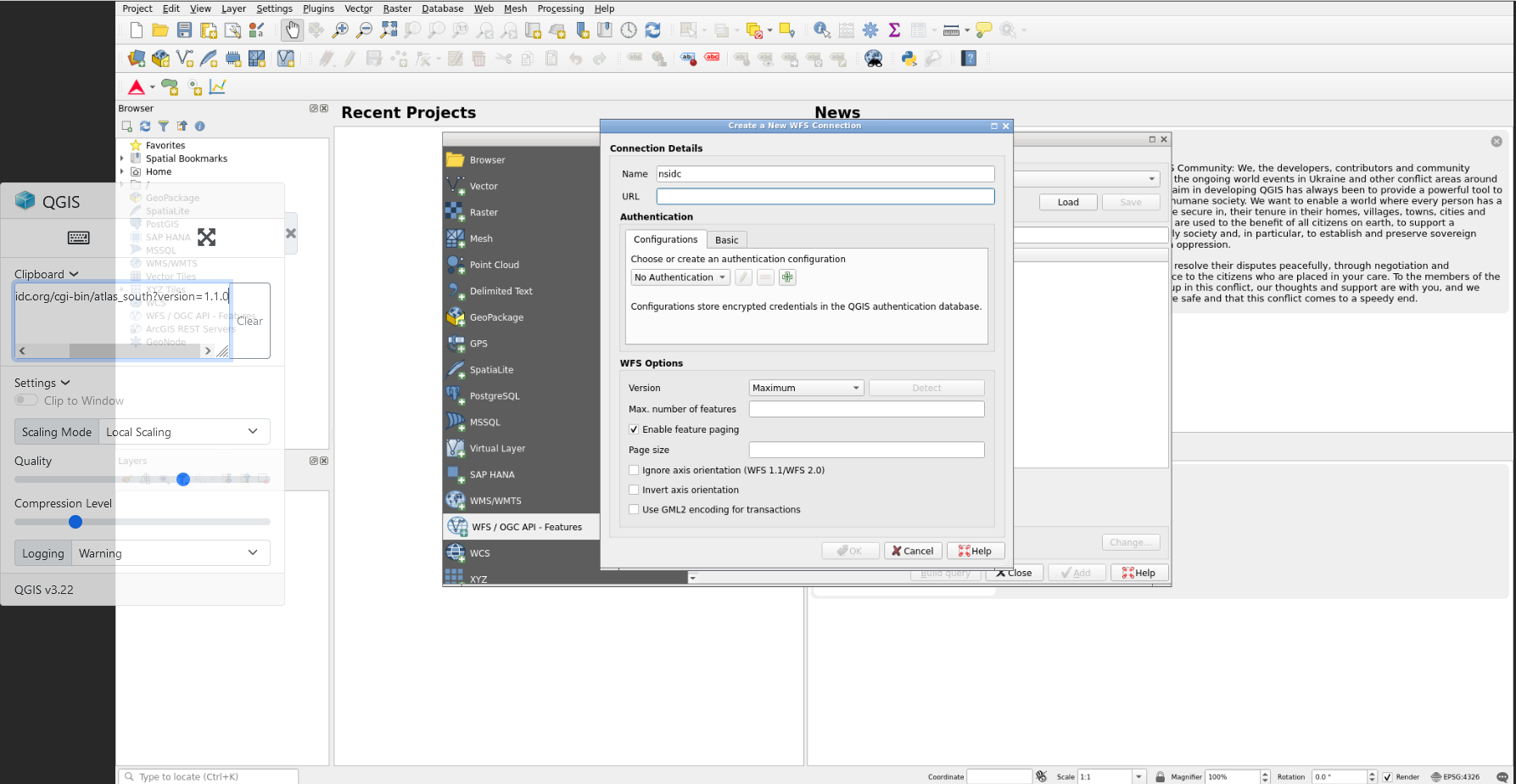Image of QGIS interface with on the left the clipboard panel in transparent where you can use the copy paste option.