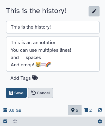 Essentially the same close up as before, but now the tags are gone, and the box reads: This is an annotation. You can use multiples lines! and     spaces And emoji! 😹🏳️‍⚧️🌈. 