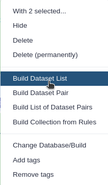build list collection menu item