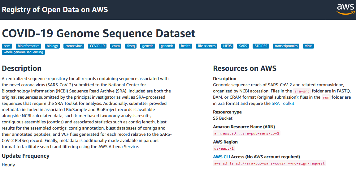 screenshot of aws ncbi covid-19 project website