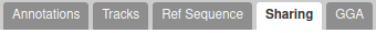 Apollo right hand menu has a number of tabs, Annotations, Tracks, Ref Sequence, Sharing, and GGA are shown. Sharing is active.