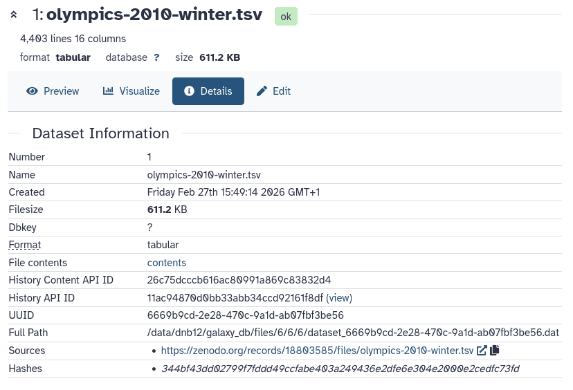 dataset details. 