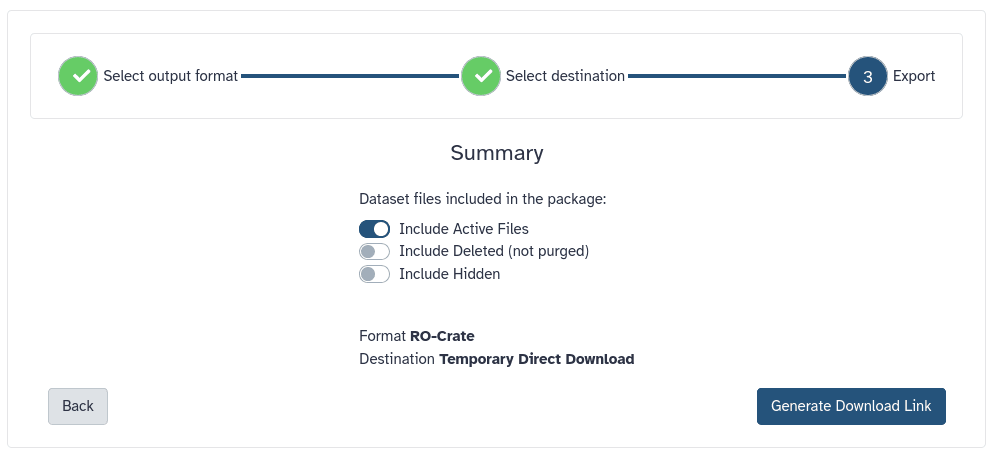 history export destination selection menu. 