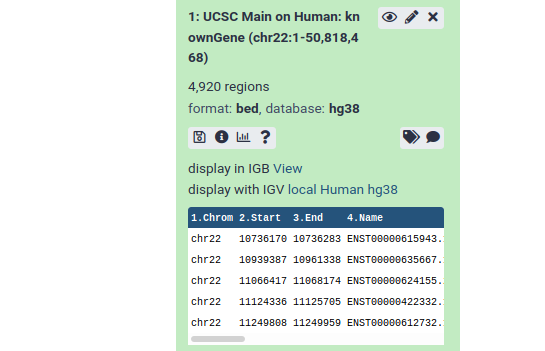 Preview of the data from UCSC Table Browser. 