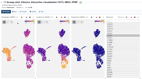 Vitessce interactive visualization of marker genes. 