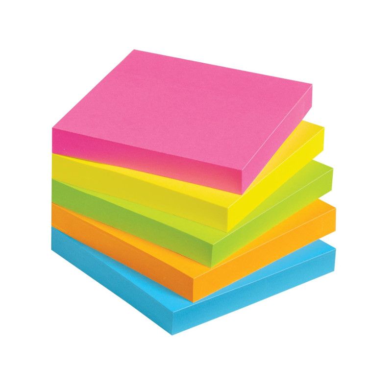 stack of sticky notes in pink, yellow, green, orange, and blue.