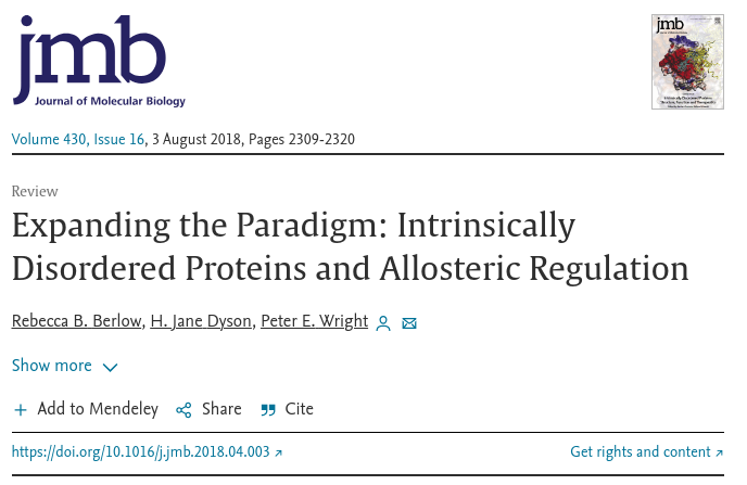 Expanding the paradigm: intrinsically disordered proteins and allosteric regulation.