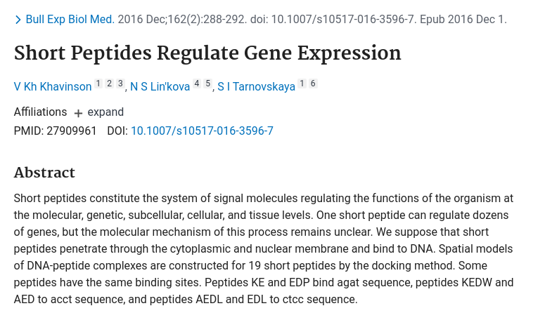 Short peptides regulate gene expression.