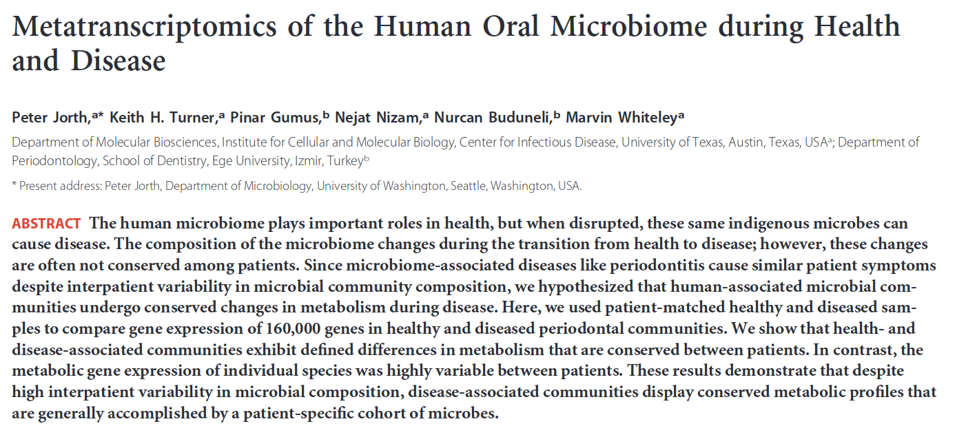journal article "Metatranscriptomics of the human oral microbiome during health and disease". 
